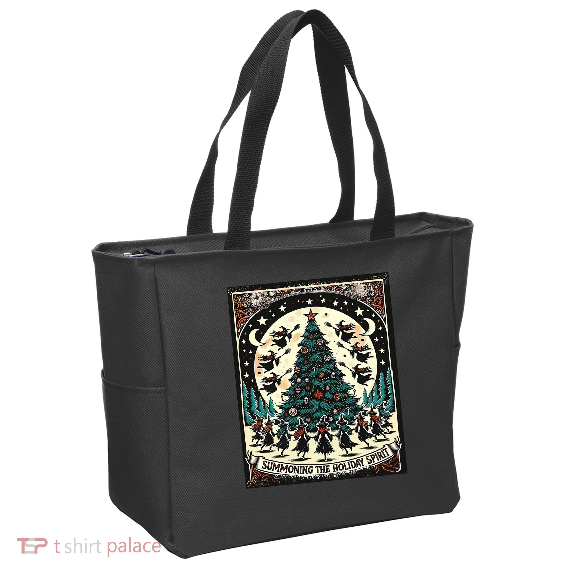 Funny Witches Summoning The Holiday Spirit Spooky Christmas Tote Bag