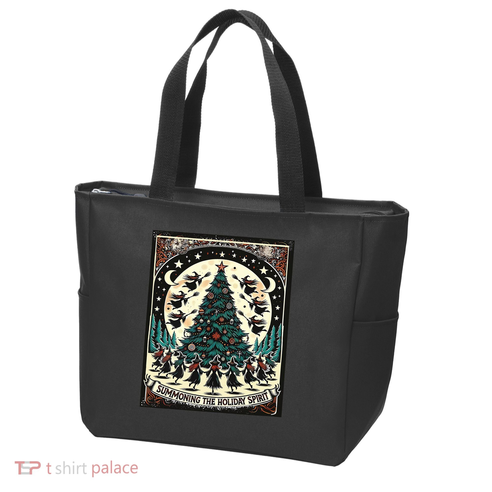 Funny Witches Summoning The Holiday Spirit Spooky Christmas Tote Bag