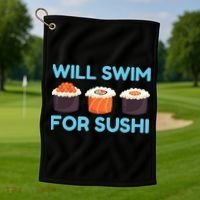 Funny Will Swim For Sushi Graphic Plus Size Shirt For Girl Boy Unisex Golf Towel thumb 1