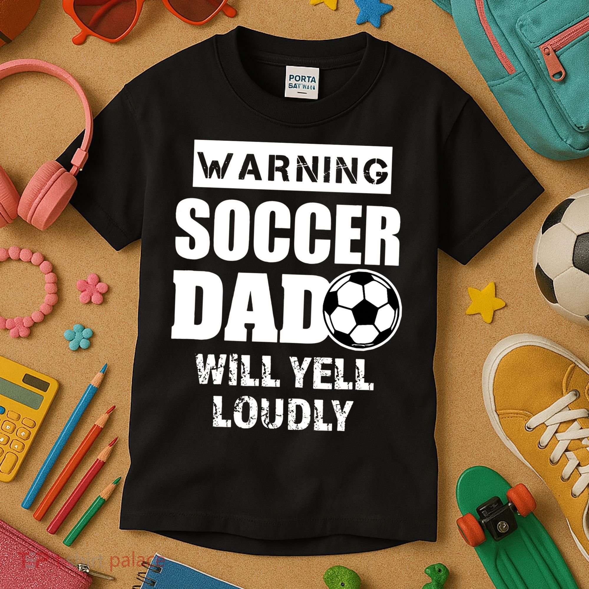 Funny Warning Soccer Dad Will Yell Loudly Kids T-Shirt