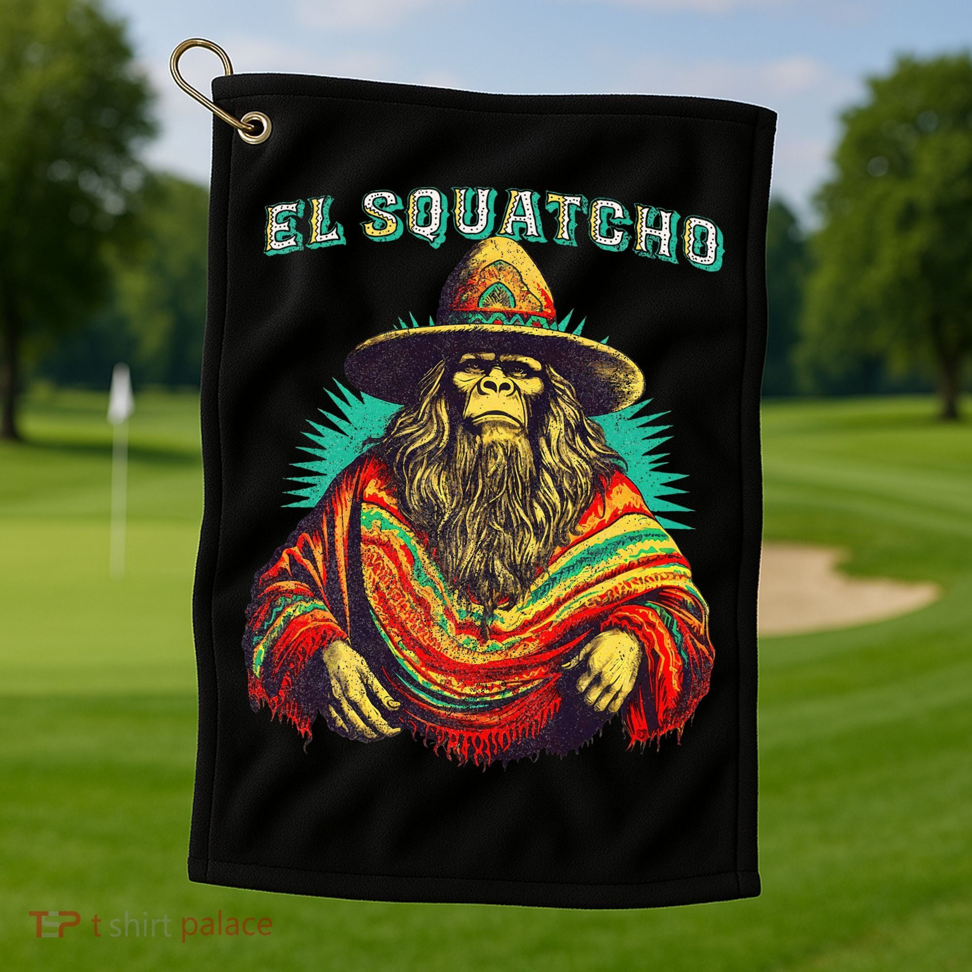 Funny Western Sasquatch Poncho Golf Towel