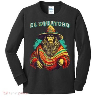 Funny Western Sasquatch Poncho Kids Long Sleeve Shirt