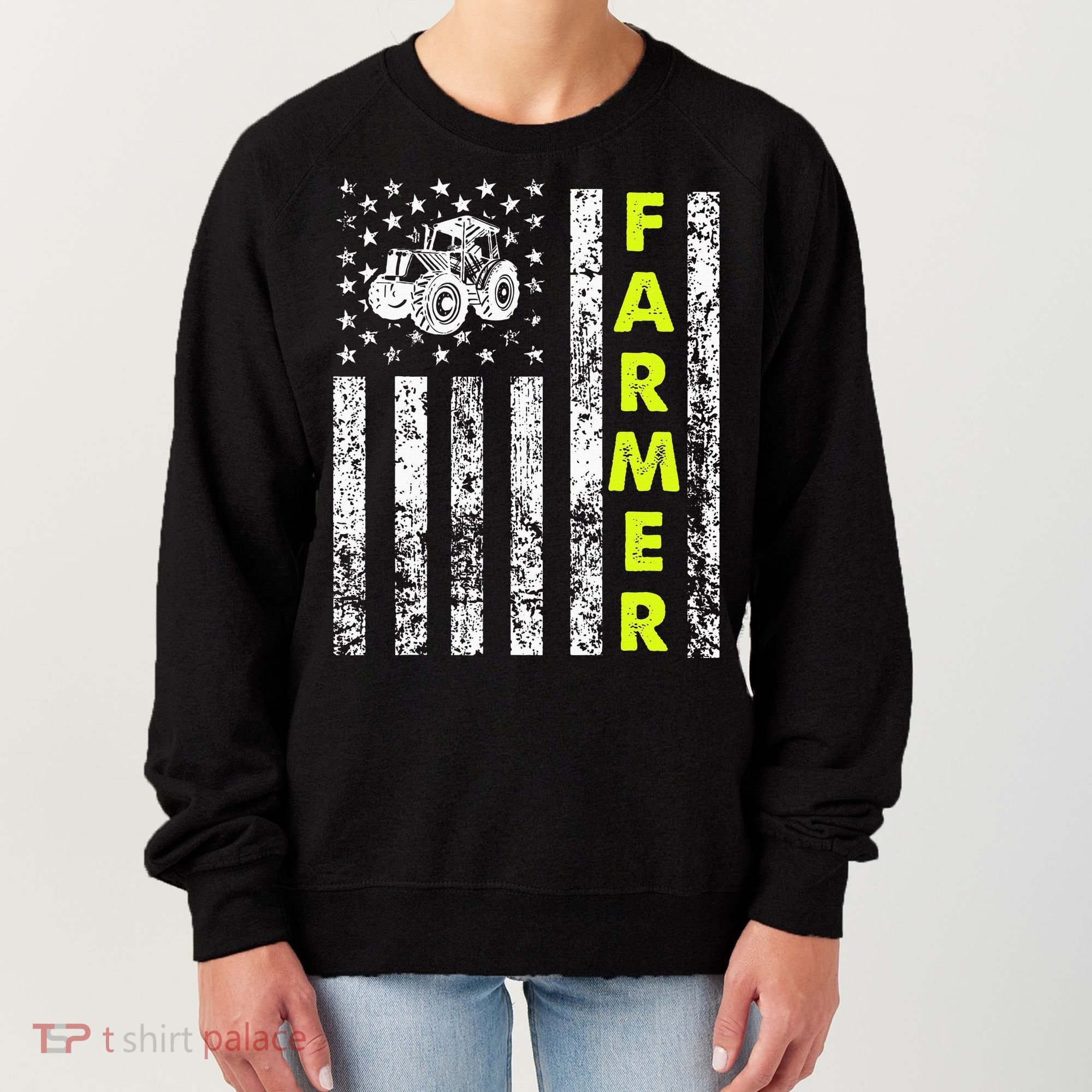 Flag With Tractor Patriotic Farmer Women's Sweatshirt