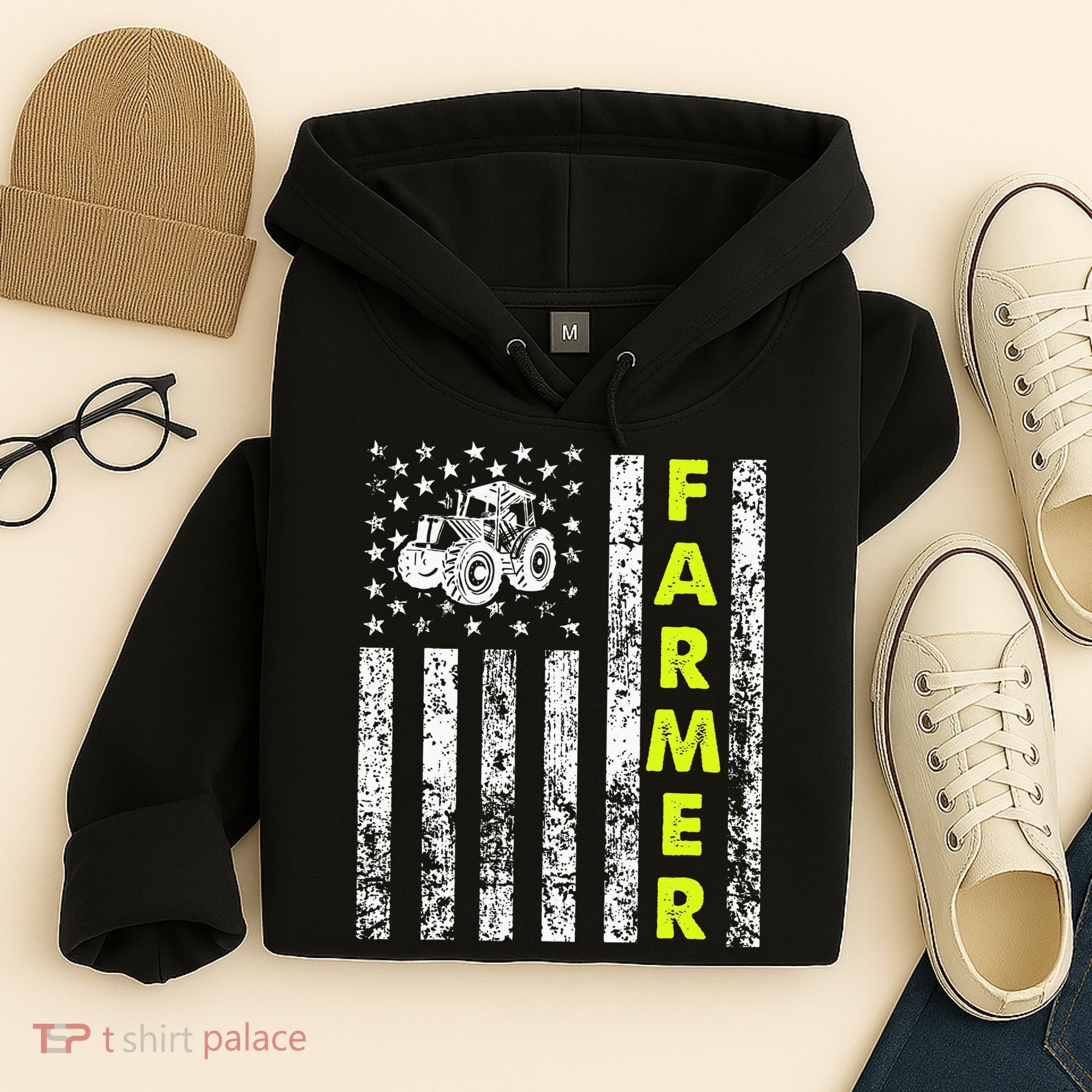 Flag With Tractor Patriotic Farmer Hoodie