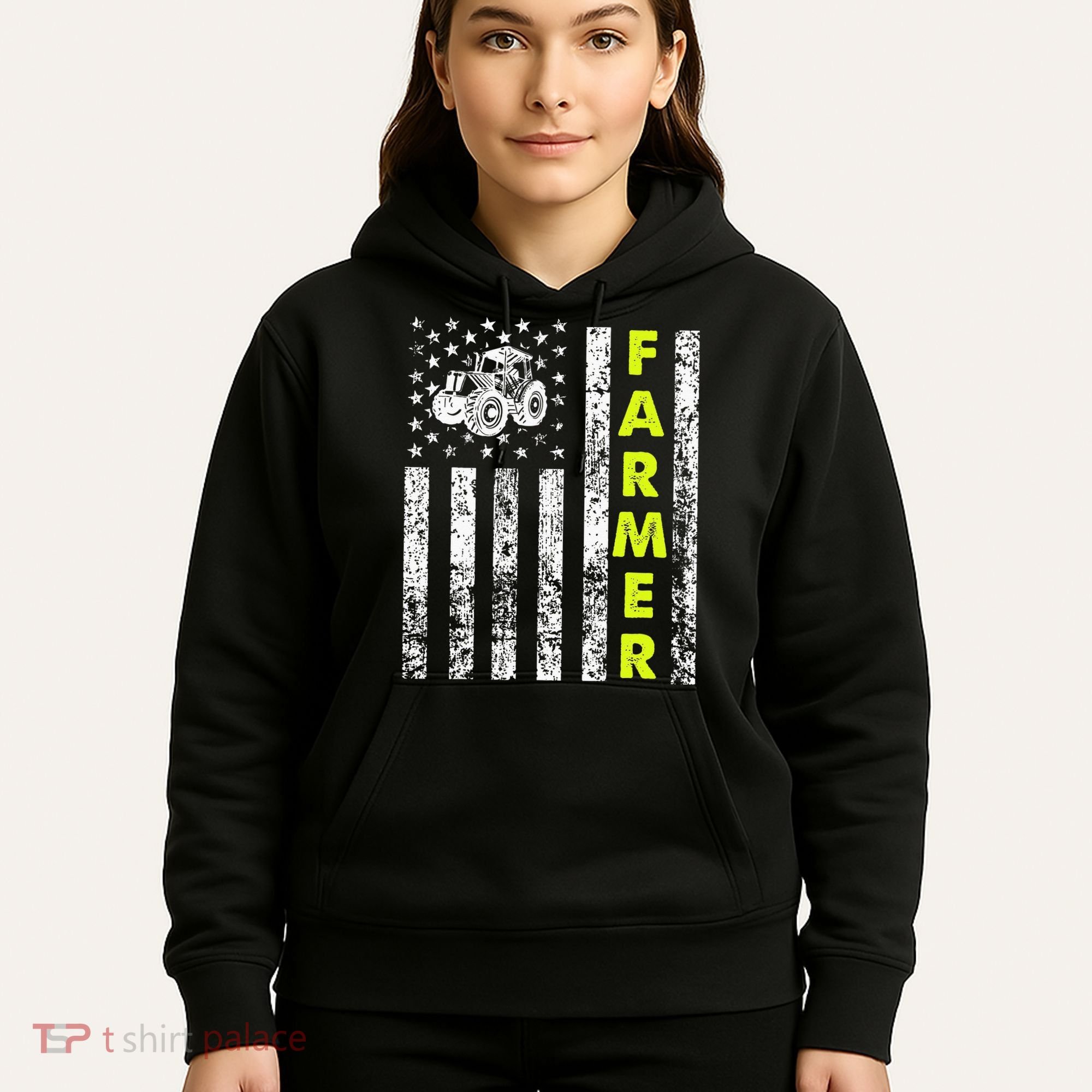 Flag With Tractor Patriotic Farmer Hoodie