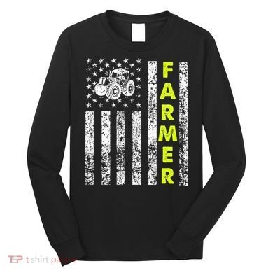 Flag With Tractor Patriotic Farmer Long Sleeve Shirt