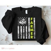 Flag With Tractor Patriotic Farmer Sweatshirt thumb 2