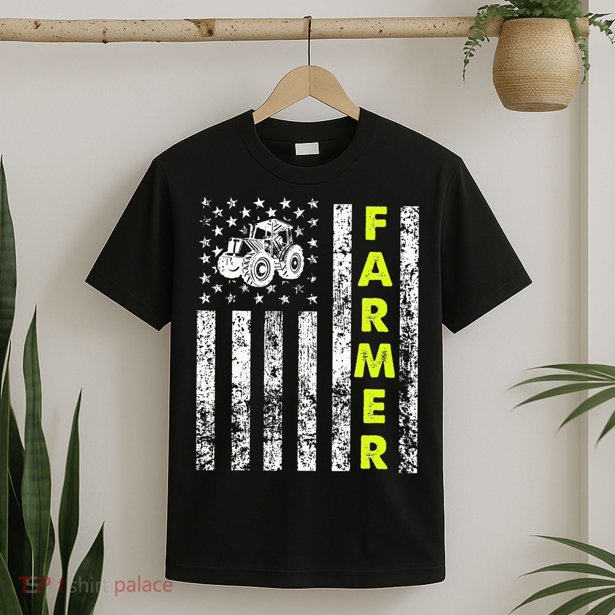 Flag With Tractor Patriotic Farmer T-Shirt