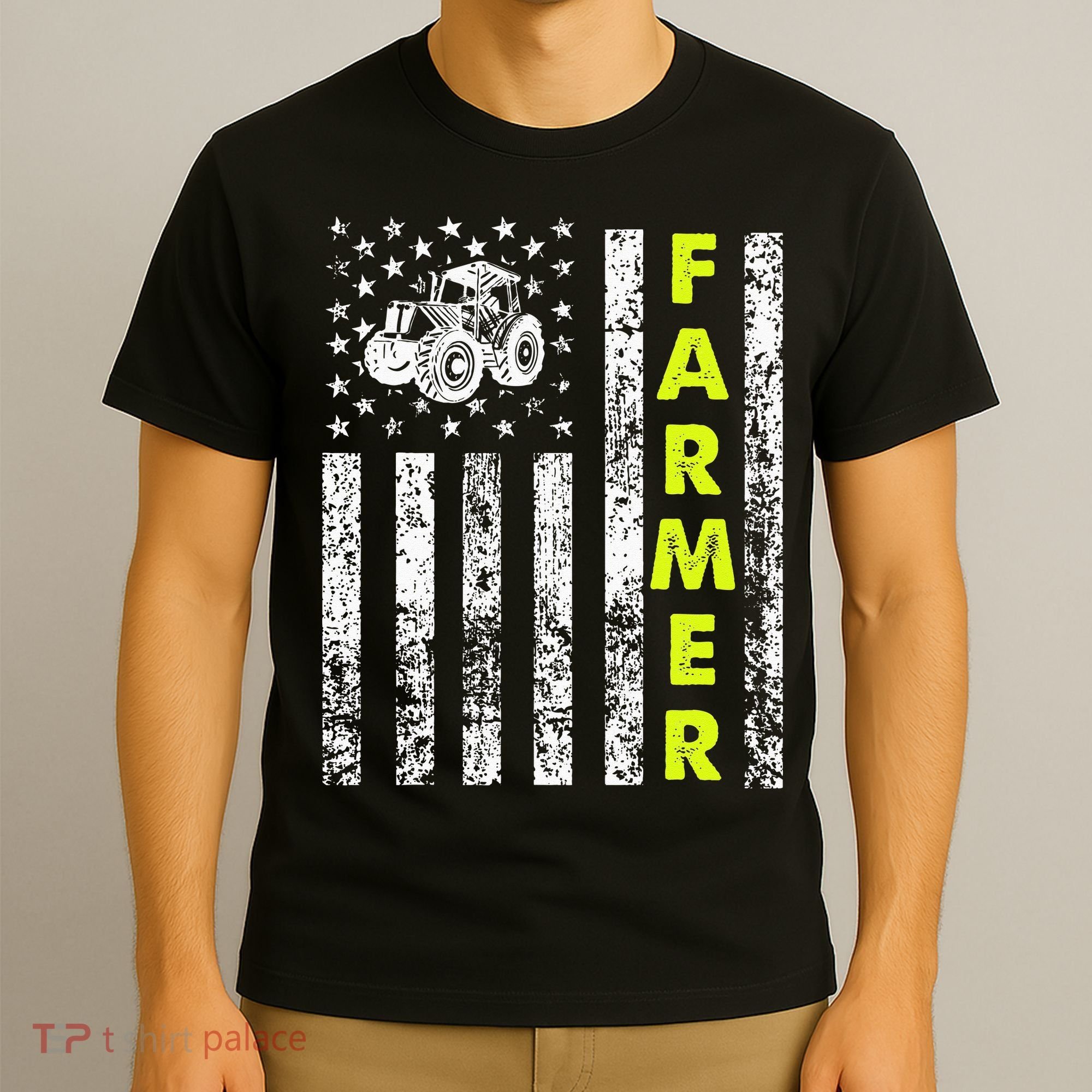 Flag With Tractor Patriotic Farmer T-Shirt