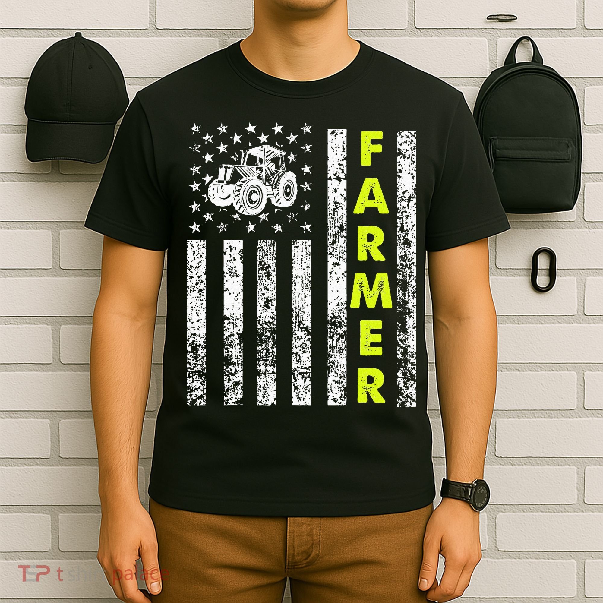 Flag With Tractor Patriotic Farmer T-Shirt