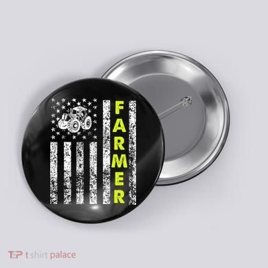 Flag With Tractor Patriotic Farmer Button