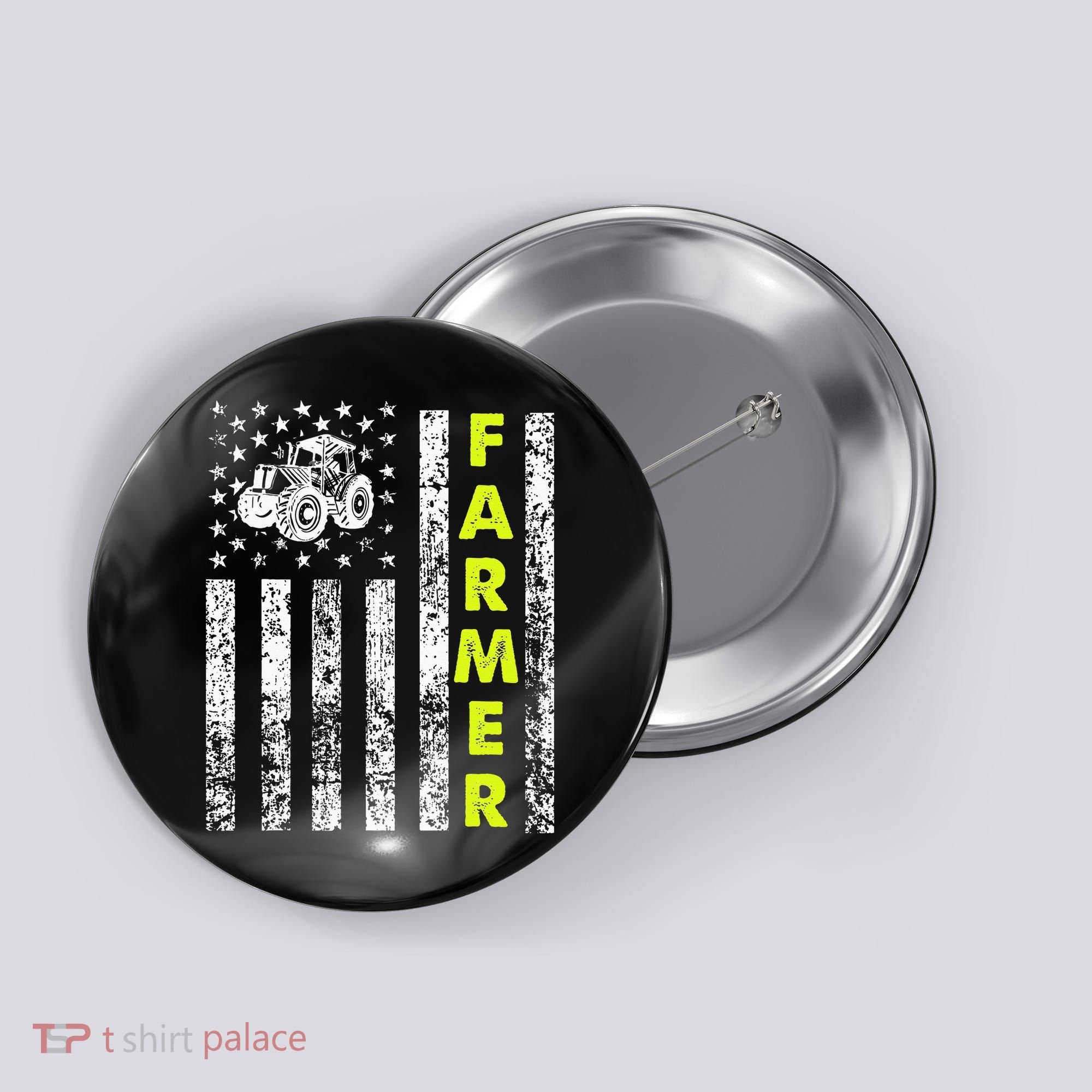 Flag With Tractor Patriotic Farmer Button