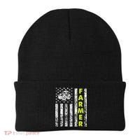 Flag With Tractor Patriotic Farmer Beanie thumb 0
