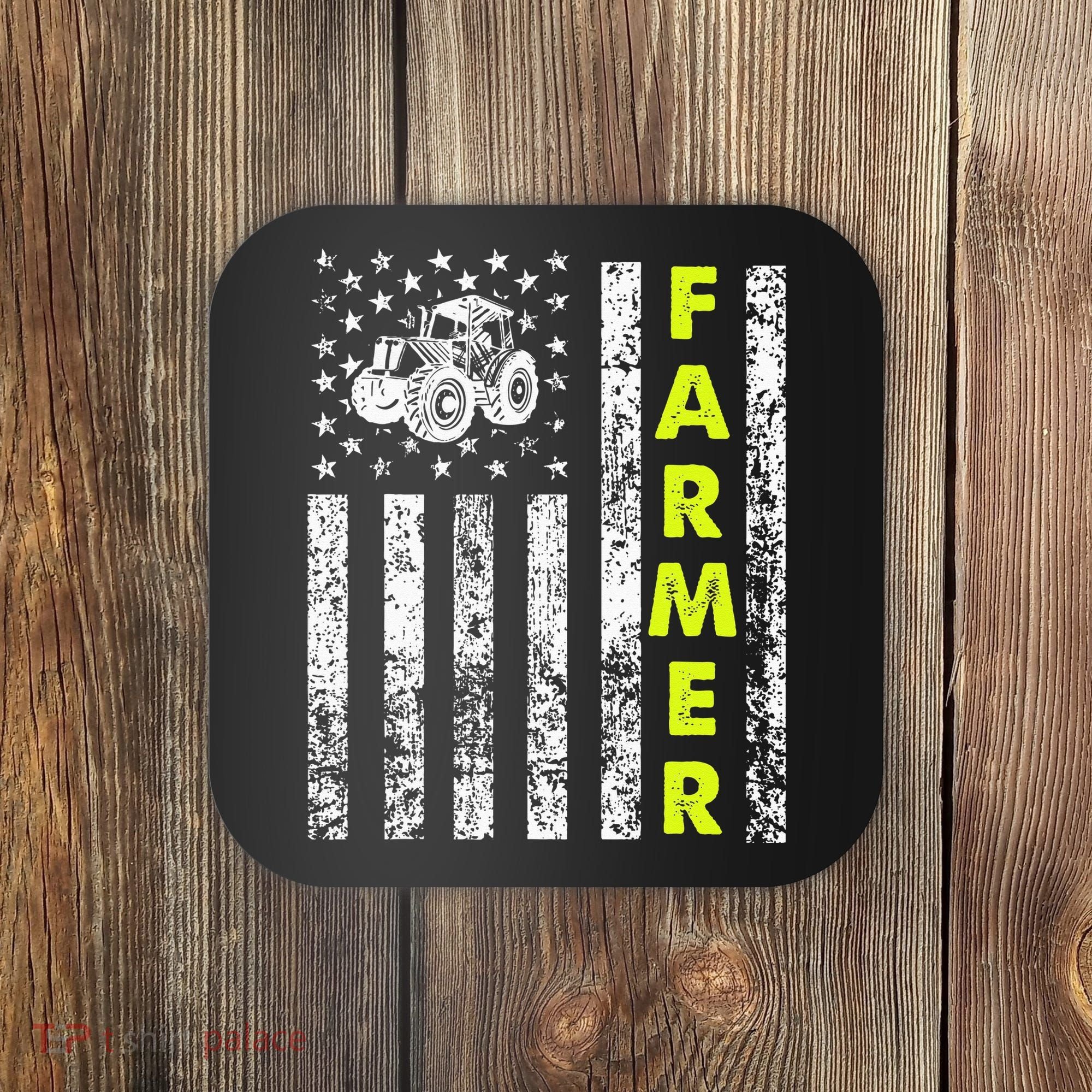 Flag With Tractor Patriotic Farmer Coaster