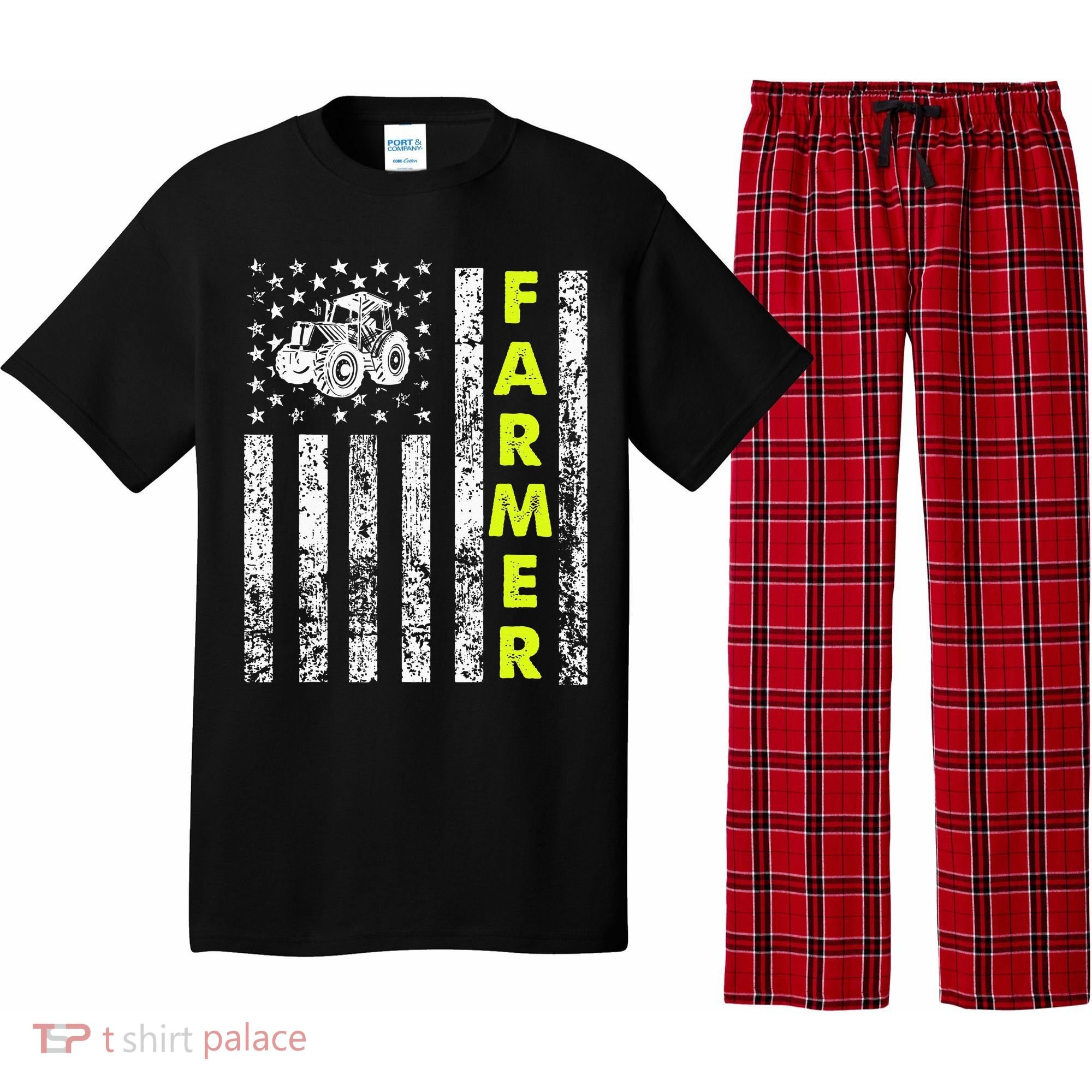 Flag With Tractor Patriotic Farmer Pajama Set