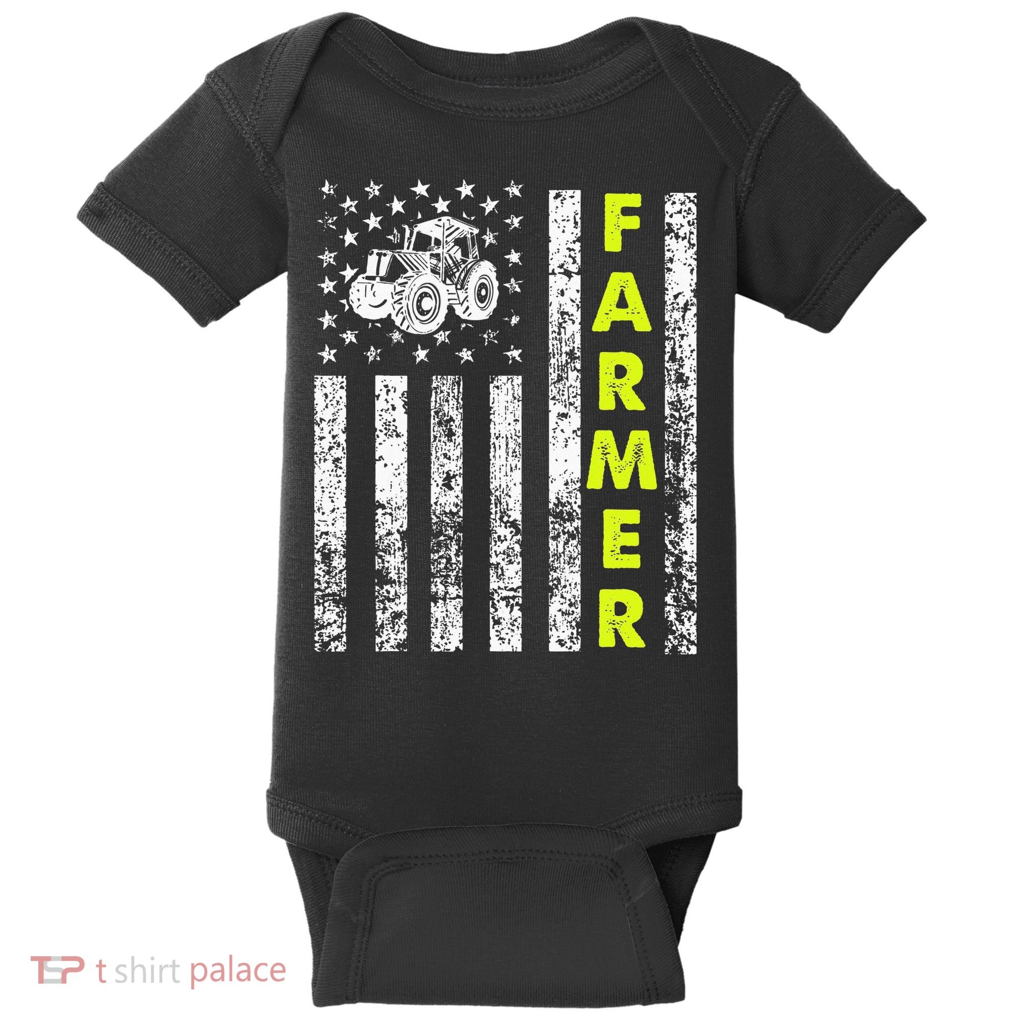 Flag With Tractor Patriotic Farmer Baby Bodysuit