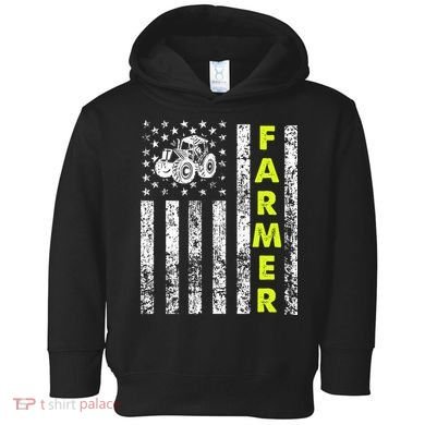 Flag With Tractor Patriotic Farmer Toddler Hoodie
