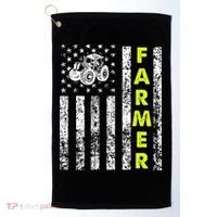 Flag With Tractor Patriotic Farmer Golf Towel thumb 0