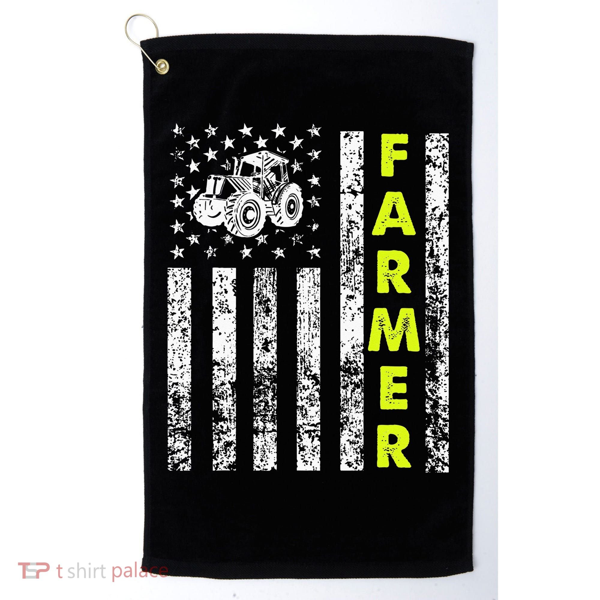 Flag With Tractor Patriotic Farmer Golf Towel