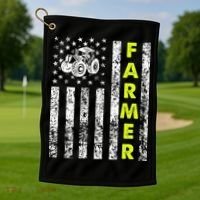 Flag With Tractor Patriotic Farmer Golf Towel thumb 1