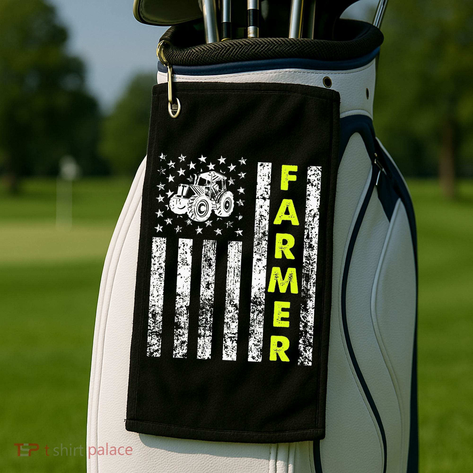 Flag With Tractor Patriotic Farmer Golf Towel