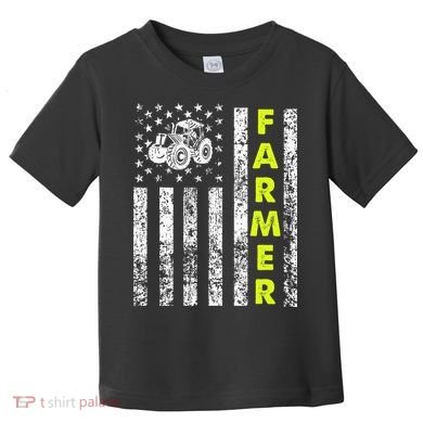 Flag With Tractor Patriotic Farmer Toddler T-Shirt