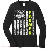 Flag With Tractor Patriotic Farmer Women's Long Sleeve Shirt thumb 0