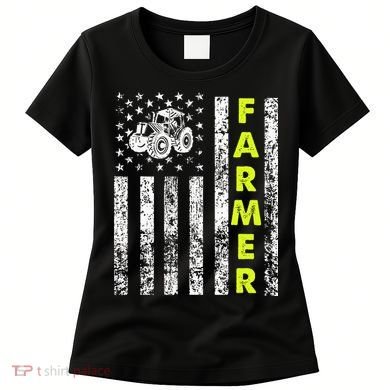 Flag With Tractor Patriotic Farmer Women's T-Shirt