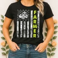 Flag With Tractor Patriotic Farmer Women's T-Shirt thumb 2