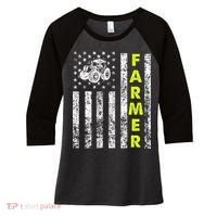 Flag With Tractor Patriotic Farmer Women's Tri-Blend 3/4-Sleeve Raglan Shirt thumb 0