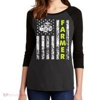 Flag With Tractor Patriotic Farmer Women's Tri-Blend 3/4-Sleeve Raglan Shirt thumb 2