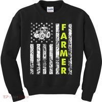 Flag With Tractor Patriotic Farmer Kids Sweatshirt thumb 0