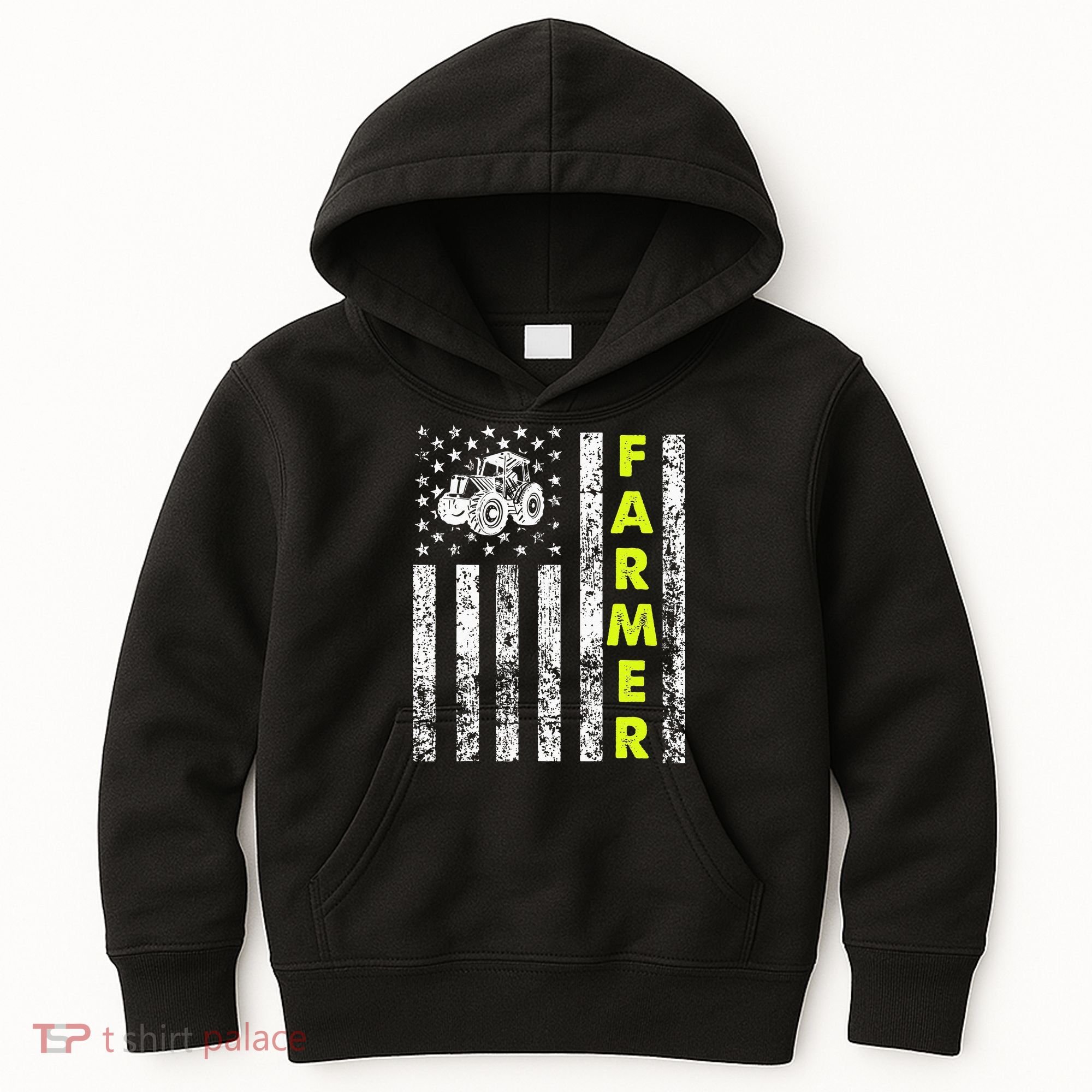 Flag With Tractor Patriotic Farmer Kids Hoodie