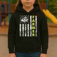 Flag With Tractor Patriotic Farmer Kids Hoodie thumb 3