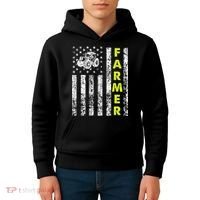 Flag With Tractor Patriotic Farmer Kids Hoodie thumb 4