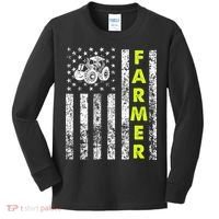 Flag With Tractor Patriotic Farmer Kids Long Sleeve Shirt thumb 0