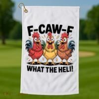 F-Caw-A What The Heli! Funny Chicken Golf Towel thumb 1