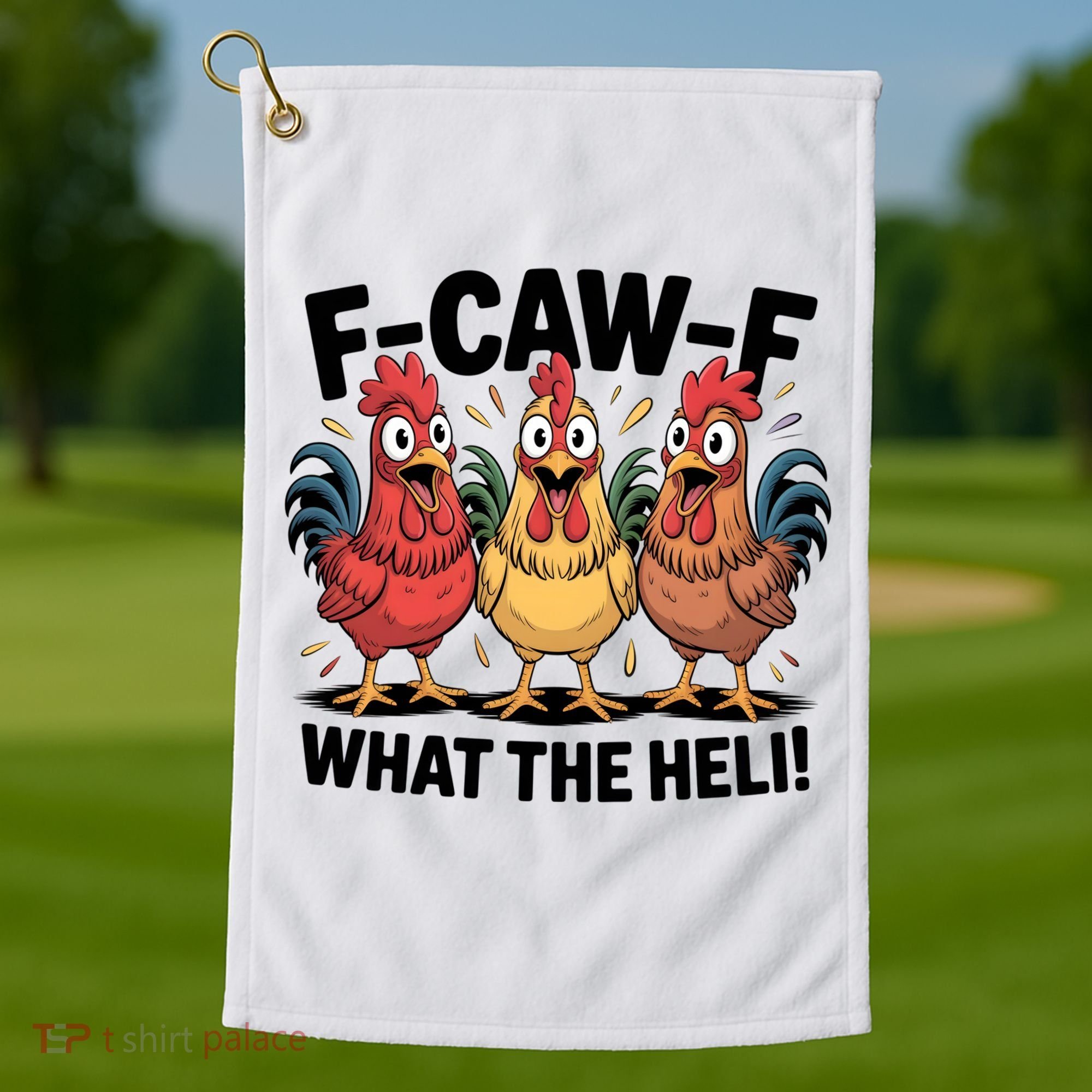F-Caw-A What The Heli! Funny Chicken Golf Towel