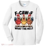 F-Caw-A What The Heli! Funny Chicken Kids Long Sleeve Shirt thumb 0