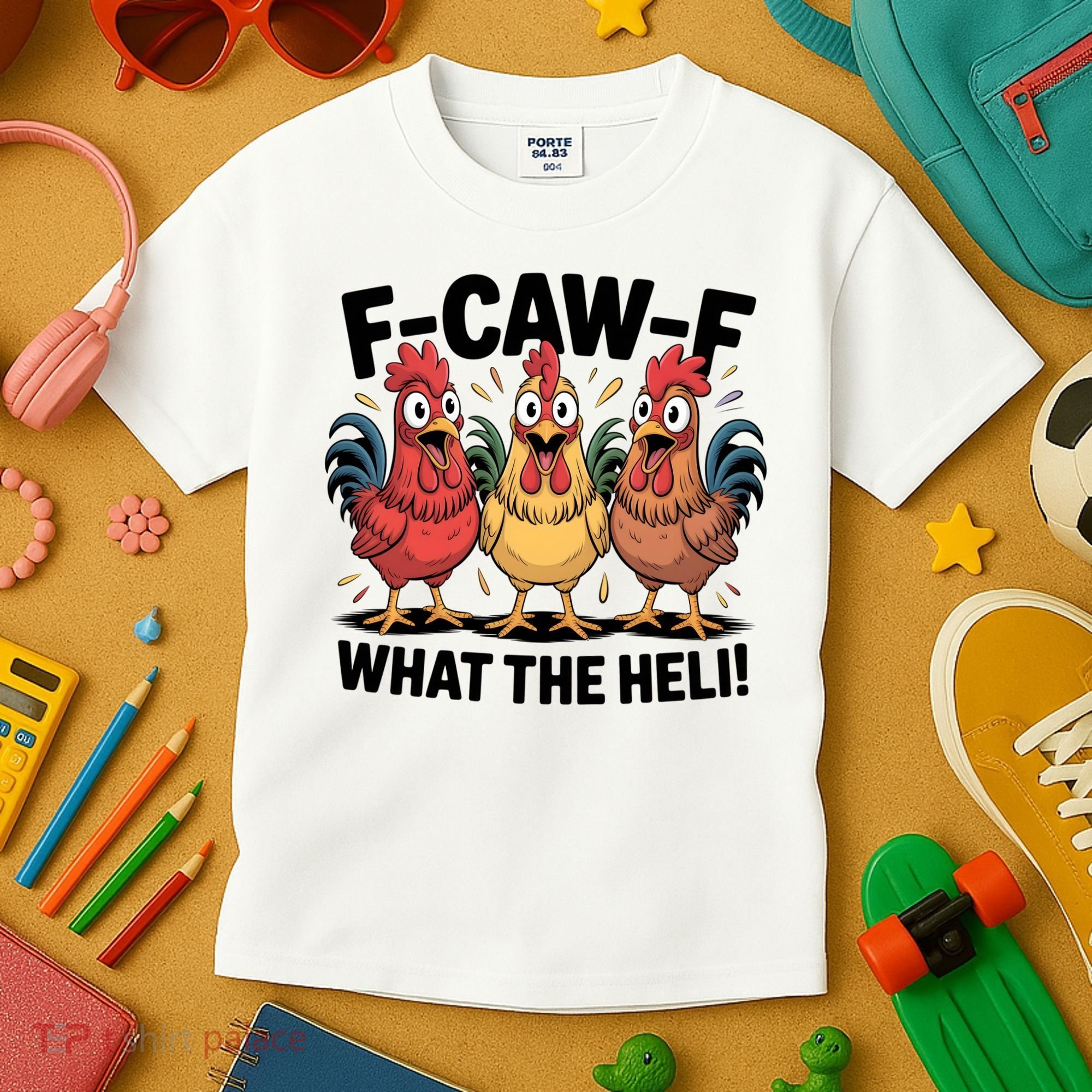 F-Caw-A What The Heli! Funny Chicken Kids T-Shirt