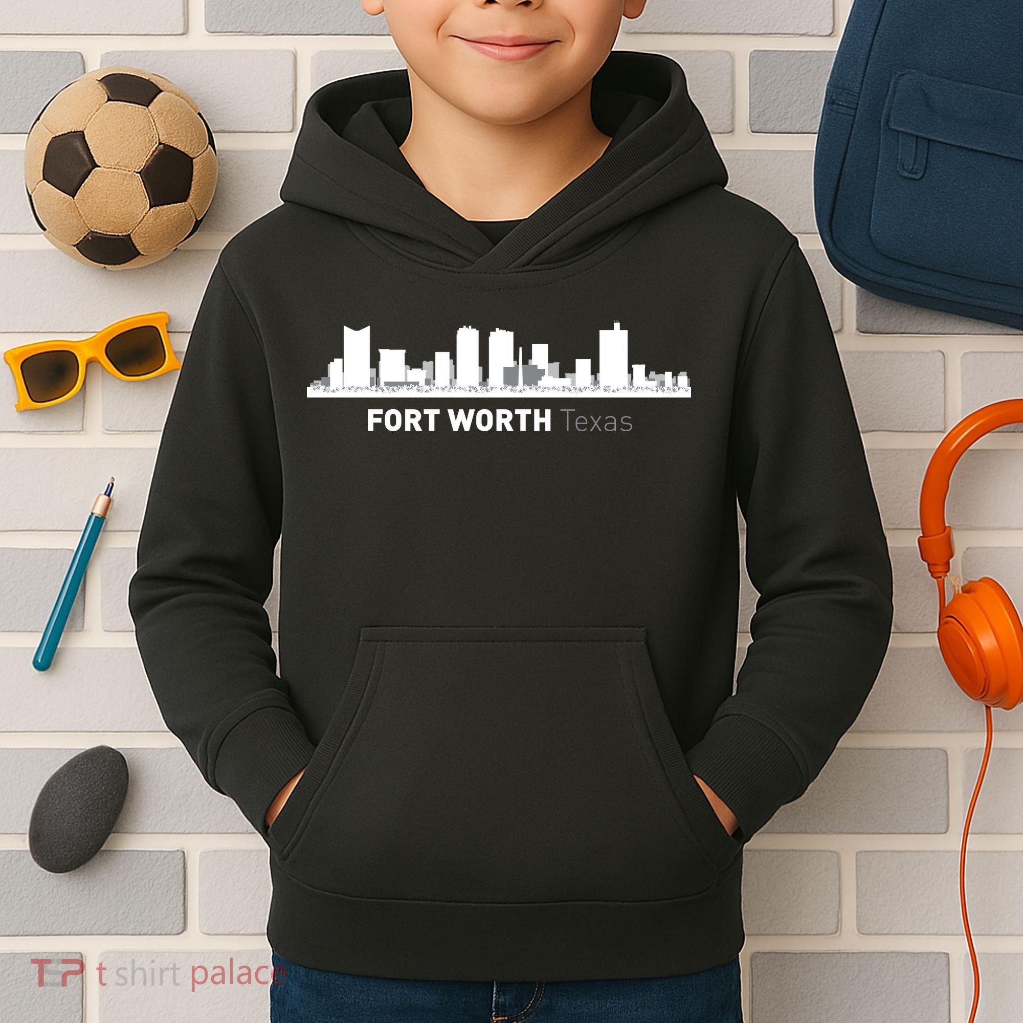Fort Worth Texas Skyline Kids Hoodie