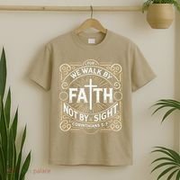 For We Walk Faith Not By Sight Christian Bible Verse T-Shirt thumb 2