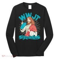Funny WWJT What Would Jesus Throw Frisbee Disc Golf Sport Long Sleeve Shirt thumb 0