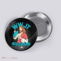 Funny WWJT What Would Jesus Throw Frisbee Disc Golf Sport Button thumb 0