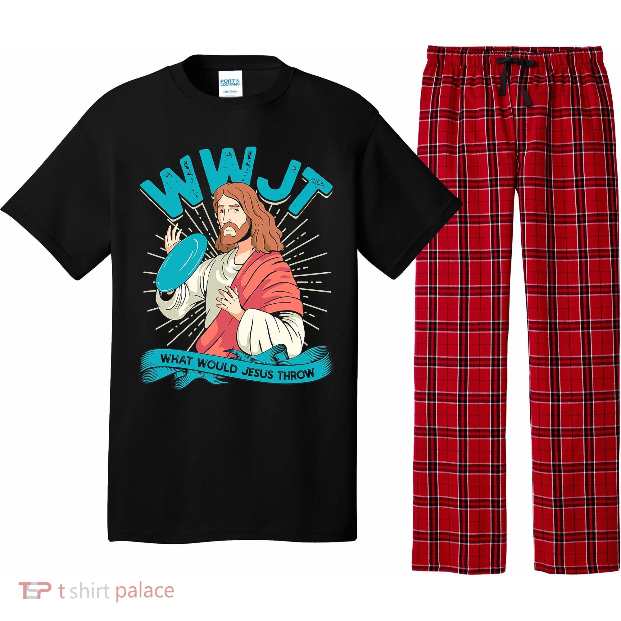 Funny WWJT What Would Jesus Throw Frisbee Disc Golf Sport Pajama Set
