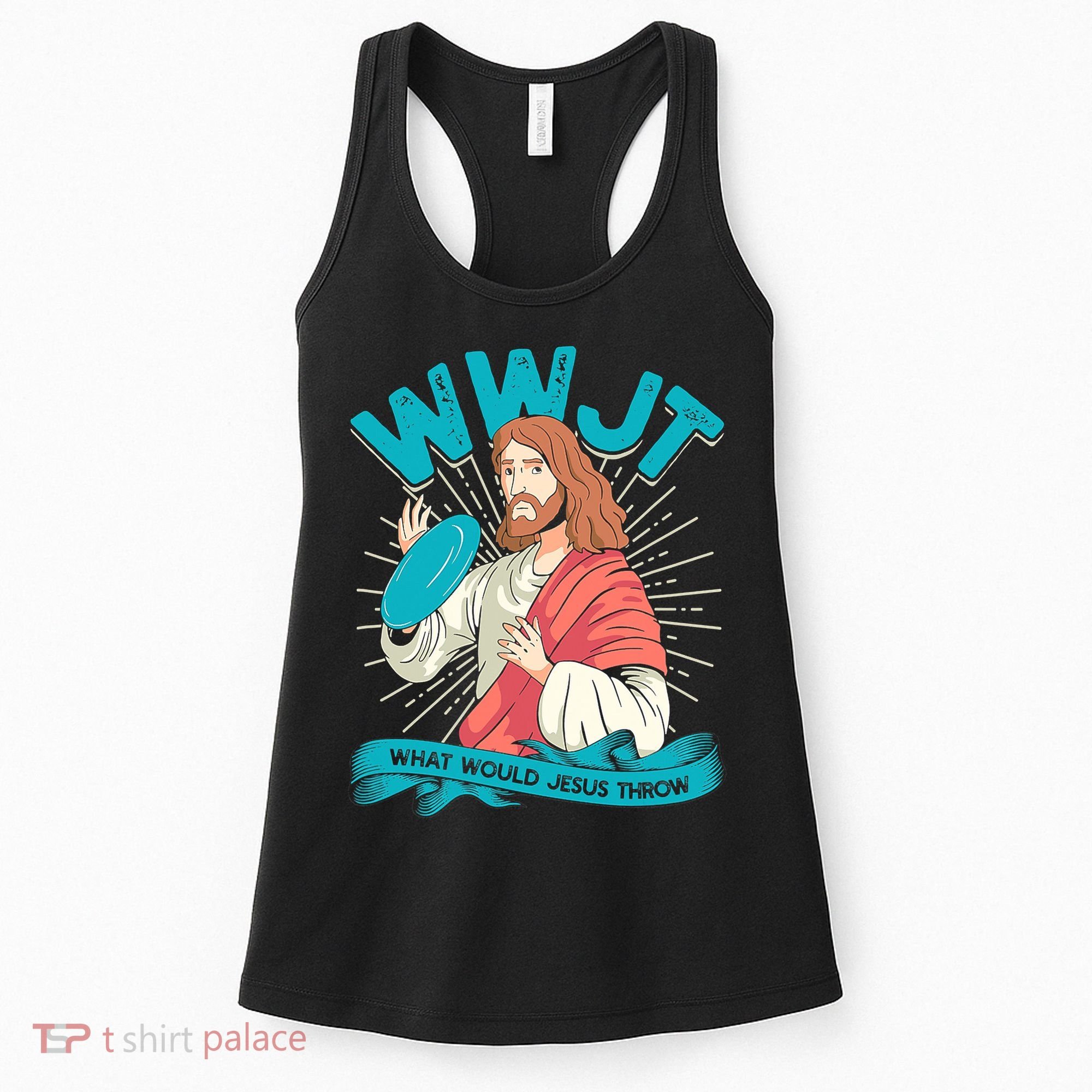 Funny WWJT What Would Jesus Throw Frisbee Disc Golf Sport Women's Tank Top