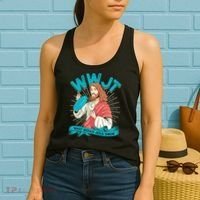 Funny WWJT What Would Jesus Throw Frisbee Disc Golf Sport Women's Tank Top thumb 2
