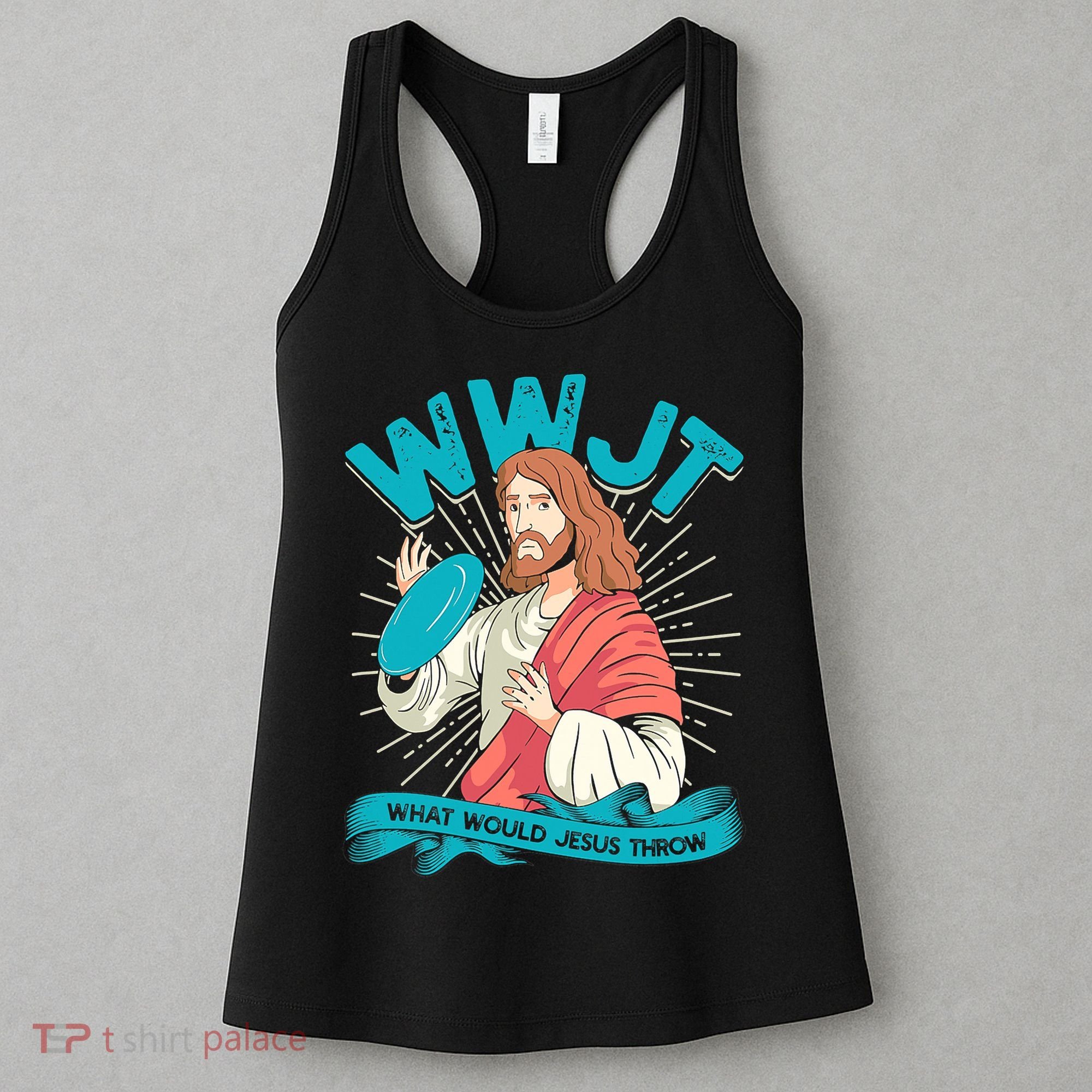Funny WWJT What Would Jesus Throw Frisbee Disc Golf Sport Women's Tank Top