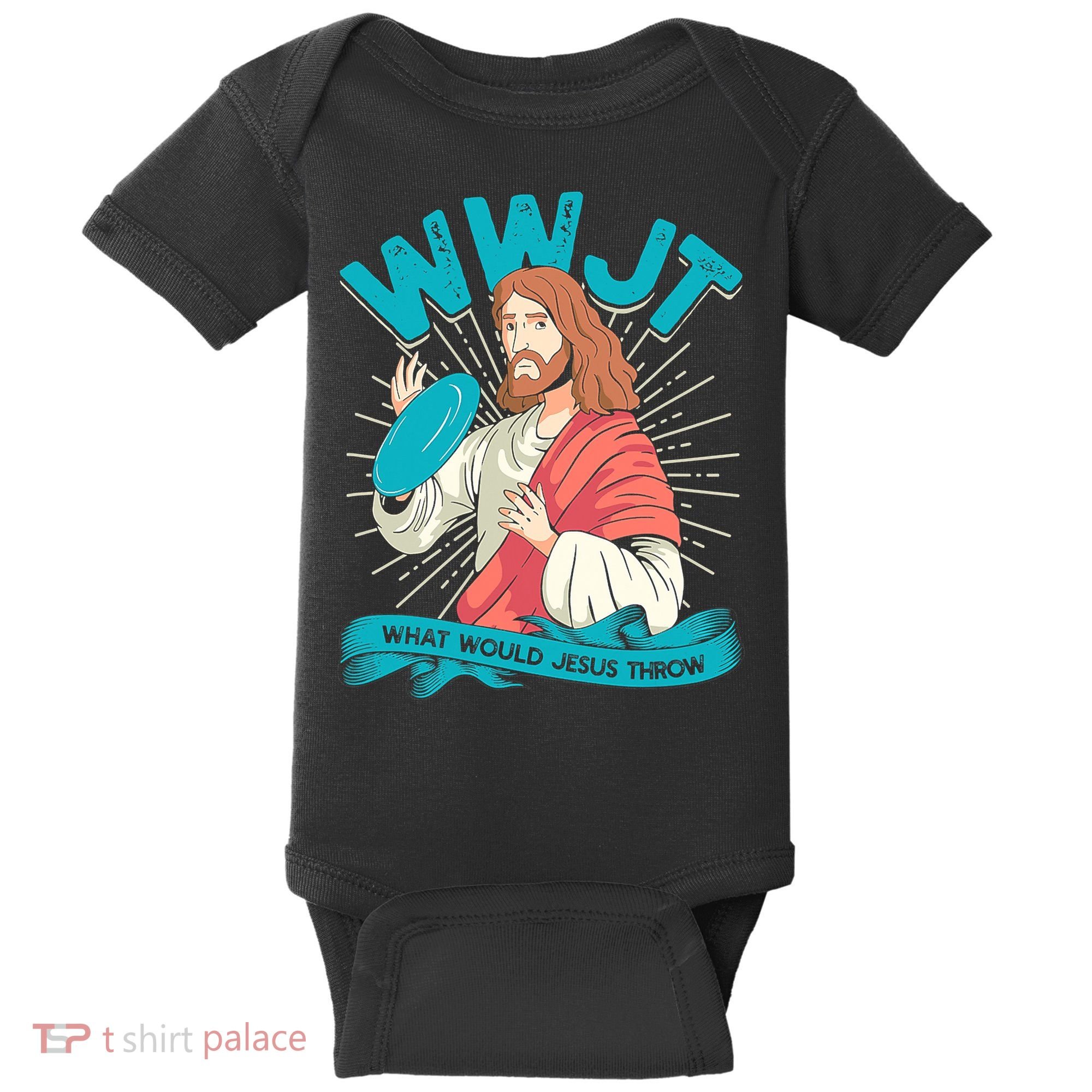 Funny WWJT What Would Jesus Throw Frisbee Disc Golf Sport Baby Bodysuit