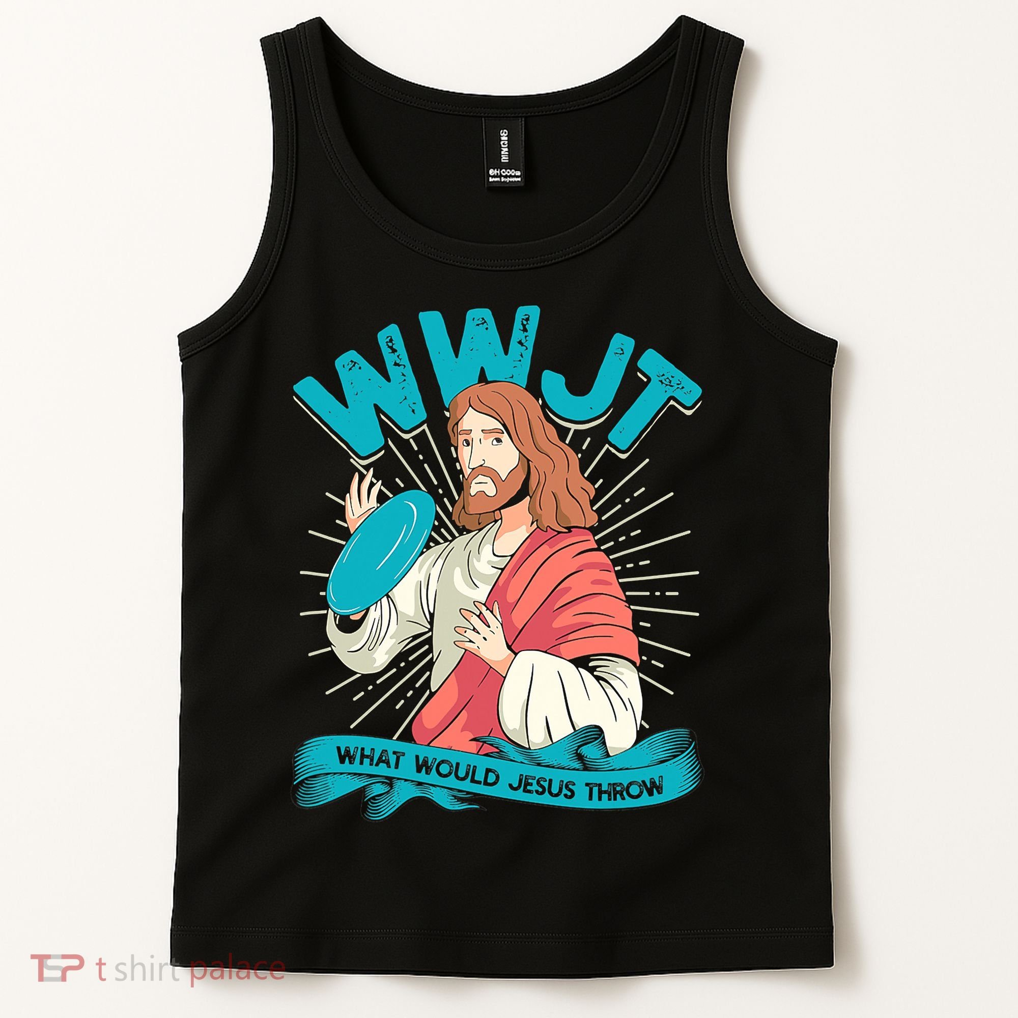 Funny WWJT What Would Jesus Throw Frisbee Disc Golf Sport Tank Top